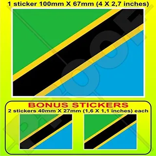 TANZANIA Tansanianische Flagge, Ostafrika, Afrika, 10,2 cm (4 Zoll), Vinyl-Autoaufkleber, Aufkleber x1 + 2 Bonus