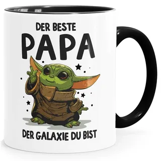 MoonWorks® Tasse Geschenk Papa Sprüche Geschenkidee Vatertag Lustig Motiv Baby-Yoda mit Spruch Bester Papa weiß-innen-schwarz standard