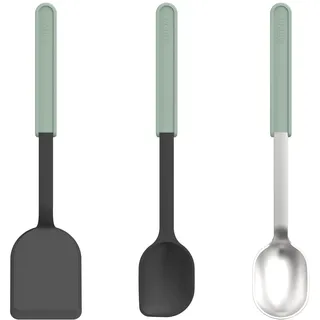 Mepal Koch-Set 3-teilig Pfannenwender/Rührlöffel/Edelstahl-Schöpflöffel Nordic Sage