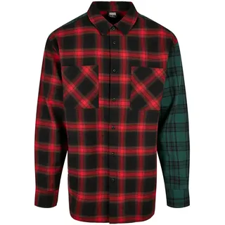 URBAN CLASSICS Oversized Mix Check Langarmhemd Black / Red / Green L