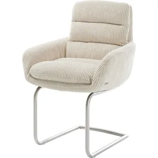 DeLife Schwingstuhl Abelia-Flex mit Armlehnen Cord Beige Freischwinger rund Edelstahl, Esszimmerstühle - 2 Jahre Gewährleistung - mind. 14 Tage Rückgaberecht - Beige