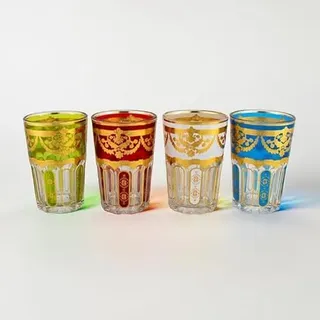 Saharashop 12 Teegläser Trinkgläser Gläserset Atay Cay Glas Set Gold Marokkanische Cay Atay Gläser Fes Al Bali Multi