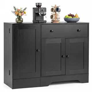 COSTWAY Küchenbuffet Sideboard mit Schublade & Regal auf Rollen 105x40x83 cm schwarz