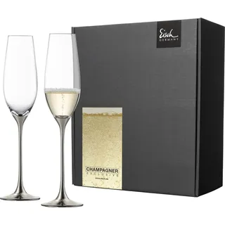 Sektglas EISCH "Champagner Exklusiv" Trinkgefäße Gr. 28 cm, 180 ml, 2 tlg., grau (grau, transparent) Kristallgläser