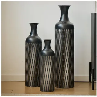 Celya Bodenvase Boden bis zur Decke reichende Vase – 83/65/50 cm hohes Metallvasen Set (für Wohnzimmer und Schlafzimmer, mit Pampasgraszweig, vom Boden bis zur Decke reichend), 3 Retro-Vasen vom Boden bis zur Decke, hohe dekorative Vase schwarz