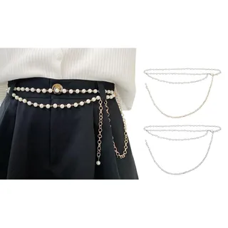 CCAIPU Kettengürtel für Damen, Pfirsichherz-Anhänger, Gürtel, verstellbar, Metall, geflochten, für Kleider, Gold-Perle, 100 cm - 100