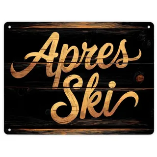 speecheese Apres Ski - Party Deko Metallschild XL in 21x28 cm Rustikales Metallschild XL in 21x28 cm mit Holzoptik mit charmanten Astlöchern leicht verzogen für warmen Charme