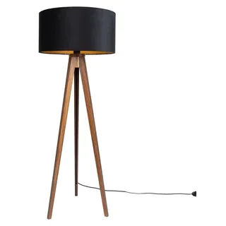 Qazqa Rustikal Landhaus Tripod Lampe, Tripod Leuchte - Tripod Classic - Schwarz Gold, Rund, Holz, max. 15W, Geeignet für LED, 140cm, Ideal als Woh... - Braun