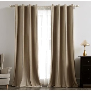 MIULEE Beige Samtvorhang Ösen 2er Set 140X145, Blickdichte Vorhänge Samt Kurz für Schlafzimmer Wohnzimmer, Wunderschön Weich Vorhang Verdunkelung Velvet Curtains, Verdunkelnd Samt Gardinen Blickdicht