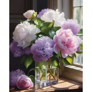 Malen Nach Zahlen Erwachsene Blumen, Lila Blumen Malen Nach Zahlen für Erwachsene, Paint by Numbers Adult auf Leinwand ohne Rahmen, DIY Acryl Painting by Numbers für Home Wall Decor Geschenk 40x50 CM