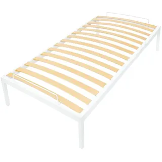 INDUSTORM Bett, Bettgestell 90x200cm, Metallbett Stauraum, Gästebett, mit Elastisch Lattenrost aus Birkenholz Höhe 27,5cm, Einfache Konstruktion und Montage (Weiß, 90x200)