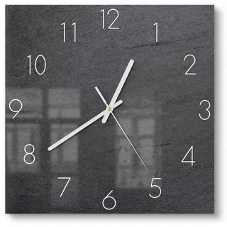 DEQORI Wanduhr 'Schiefertafel Stein-Optik' (Glas Glasuhr modern Wand Uhr Design Küchenuhr) grau|schwarz 30 cm x 30 cm