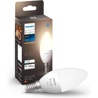 Philips Hue White E14 Kerze Einzelpack 470lm, dimmbar, warmweißes Licht, steuerbar via App, kompatibel mit Amazon Alexa (Echo, Echo Dot)