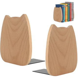 Buchstützen aus Holz, 2 Stück Buchenholz Buchstützen, Anti-Rutsch Bücherstützen, Bücherhalter für Regal, Unterstützung für Regale Buchständer Schule Zuhause Büro Bibliothek (12x10x14cm)
