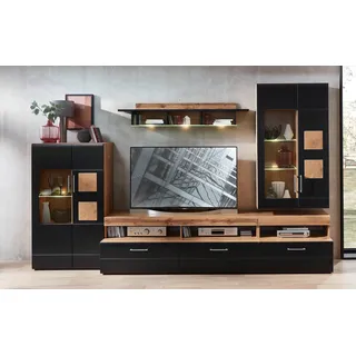 Innostyle Wohnwand INNOSTYLE "Sonate", schwarz (absetzung hirnholz nb, eiche altholz nb), B:330cm H:208cm T:52cm, Glas, Holzwerkstoff, Kastenmöbel-Sets, Wohnwand, inkl. LED-Beleuchtung