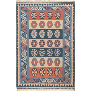 Nain Trading Orientteppich Kelim Fars 83x121 Handgewebter Orientteppich / Perserteppich, rechteckig, Höhe: 5 mm beige|blau|grau|lila
