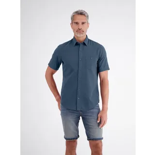 Kurzarmhemd LERROS "Unifarbenes Kurzarmhemd in Strukturqualität", Herren, Gr. XL, Normalgrößen, classic navy, 80% Baumwolle, 20% Leinen, Hemden
