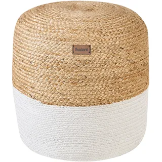 Beliani Pouf DALAMA Jute 46 x 48 x 46 cm Beige/Weiß