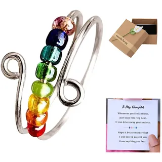 BYYLECL Regenbogen-Perlen, Angstring, farbige Perlen, Anti-Stress-Fidget-Ringe für den täglichen Gebrauch, Angstring für Tochter