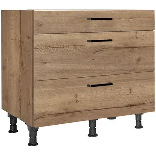 Nobilia Schubkastenunterschrank Structura, Eiche dunkel, Holzwerkstoff, 3 Schublade(n) Schubladen, einzeln stellbar, 90x87x56 cm, Blauer Engel, Pefc, Goldenes M, Made in Germany, DGM-Klimapakt, Zusatzausstattung erhältlich, Küchen, Küchenmöbel, Küchenschränke, Küchenunterschränke