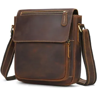 newsbirds Ledertasche Herren klein Vintage Umhängetasche Schultertasche Herrentasche für 9,7 Zoll iPads Tablet Herrenhandtasche Messenger Bag Echtes Leder - 24 x 27 x 8 cm