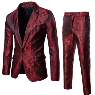 Battnot Herren Anzug 2 Teiliger Set Slim Fit Muster Mantel&Hose, Männer Blazer für Hochzeit und Party Business Casual Schlanker Einzelne-Knopf-Hochzeitsfest-Kleid Jacke Suit Regular Fit Mens Top - M