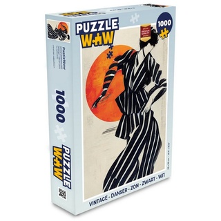 MuchoWow Puzzle Vintage - Tänzerin - Sonne - Schwarz - Weiß, 1000 Puzzleteile, Foto-Puzzle, Bilderrätsel, Puzzlespiele, Klassisch bunt