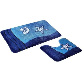 Famanu Badmatten-Set 2 Stück - Blau - Mit Aussparung - Weich und Absorbierend - Antirutsch - Für Badzimmer oder WC