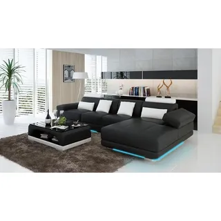 JV Möbel Eckcouch Ledersofa 3-Sitzer Schwarz