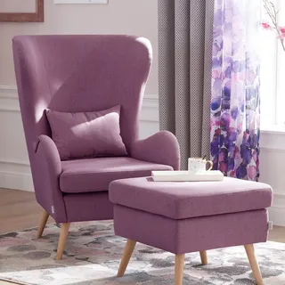 OTTO home Ohrensessel Salla Fellimitat 78 x 118 x 94 cm lila mit Hocker
