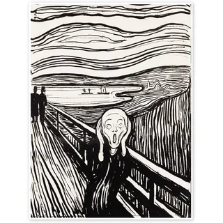 Posterlounge Der Schrei s/w Poster | 13 x 18 cm von Edvard Munch Schwarz-Weiß Wandbilder Wanddeko
