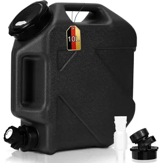 RUYI Wasserkanister mit Hahn und Schraubdeckel, Camping Wasserkanister BPA-frei Trinkwasserkanister, Tragbarer Wassertank mit Griff für Wohnwagen Picknick Wandern, Transparent Blau (10L, Schwarz)