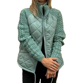 YQQYMBD Gestrickte Patchwork-Baumwolljacke für Damen, Kurze Daunenjacke für Damen, bequemer Herbst- und Wintermantel