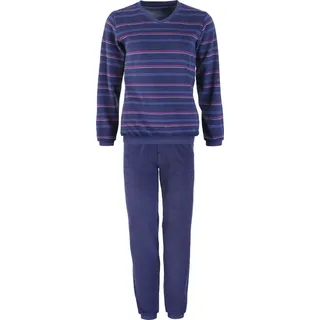 REDBEST Pyjama Damen-Schlafanzug Frottee Streifen blau 42