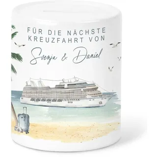 Spardose Schiff personalisiertes Geldgeschenk Schiffsreise Kreuzfahrt Reisekasse Kreuzfahrtschiff Urlaub Geld Geschenk Sparschwein aus Keramik Bunt