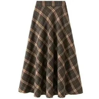YYDPYZBD Röcke Damen-karorock, Vintage-Stil, A-Linie, Großer Swing-Rock, Hoher Taille, Langer Rock-braun-3xl