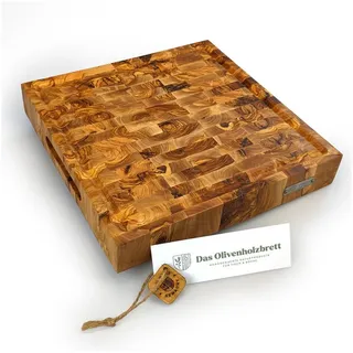 dasOlivenholzbrett Tranchierbrett Massives Olivenholz Mosaik Schneidebrett mit Saftrille, rechteckig, Olivenholz, (1-St) braun 30 cm x 30 cm x 4.5 cm