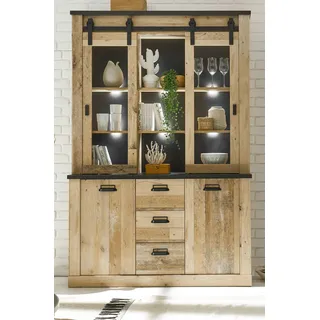 furn.design Buffetschrank in Used Wood hell und anthrazit Vitrinenschrank 133 x 201 cm Stove