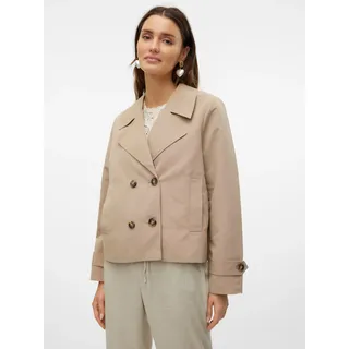 Kurzjacke VERO MODA "VMCHLOEMIA SHORT TRENCHCOAT GA NOOS", Damen, Gr. XL, silber mink, Web, Obermaterial: 100% Polyester, unifarben, kurz, V-Ausschnitt, Jacken Kurzjacke