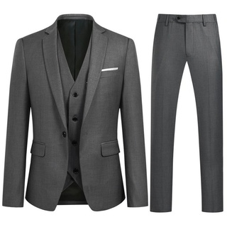 Allthemen Anzug (3 tlg, Sakko & Weste & Hose) Slim Fit für Hochzeit grau XXL