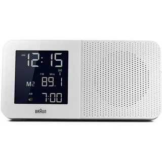Digitaler multiregionaler Funkwecker von Braun mit FM-/AM-Radio, negatives LC-Display, Schnelleinstellfunktion, Alarmfunktion, in Weiß, Modell BNC010WH-RC