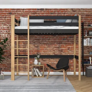 N-wood N05 Hochbett, Etagenbett 120x200 cm, aus Eichenholz, 2 Leitermontageseiten: Links oder rechts, sichere abgerundete Kanten, Stabile Massivholzkonstruktion, Hochwertige Materialien, Schwarzeiche