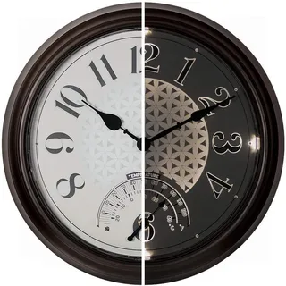 Presentime & Co. Leuchtende Wanduhr mit Thermometer, Wetterthermometer, Nachtlicht mit intelligentem Sensor, Bronze-Finish, 35,6 cm (14 Zoll)