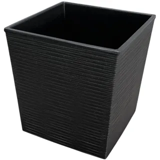 Engelland - Pflanzkübel, Blumentopf aus recyceltem Kunststoff & Holz, Schwarz, Rillenoptik, 26,5 cm, nachhaltig, quadratisch, Blumenkübel für Garten, Balkon, Terrasse, Innen- und Außenbereich