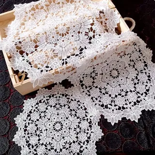 4er Set Platzsets Weiße Spitze Handarbeit Geklöppelt Spitzendeckchen Häkeldeckchen Tischdecke Tischsets mit Blumenmuster Runde Gestickte Untersetzer für Tassen,Getränke,Schalen,Töpfe,Teller,Vasen 15cm