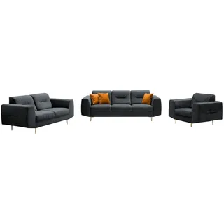Beautysofa Polstergarnitur VENEZIA Die Lieferung beinhaltet Beiträge zur Wohnung, (Sessel + 2-Sitzer Sofa + 3-Sitzer Sofa im modernes Design), mit Metallbeine, Couchgarnituren aus Velours grau