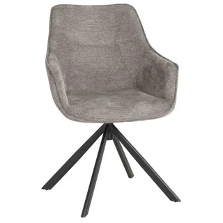 MR.DEKO Esszimmerstuhl Diningsessel San Carlo Light Grey – gepolstert, drehbar & elegant (Armlehnenstuhl, 1 St), 360° Drehfunktion, robustes Metallgestell & strukturierter Stoff grau