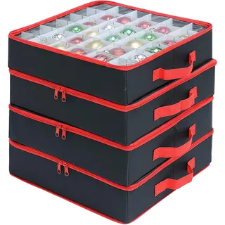 Relaxdays Weihnachtskugel Aufbewahrungsbox 4er Set Rot,Schwarz