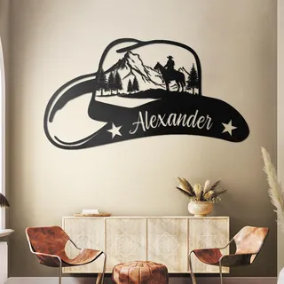 Individuelles Cowboy Metallnamensschild, Vintage Western Cowboy Dekor, Personalisiertes Nachnamensschild, Outdoor Metallwanddekoration, Retro Heimdekowandkunst, Geschenke für Cowboys