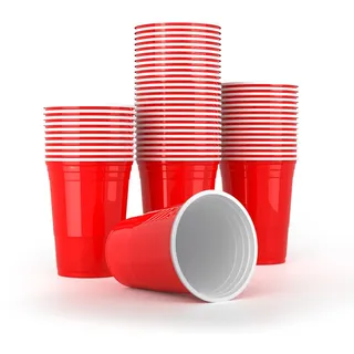 AOLUXLM Plastikbecher Set, 50 Stück Original American Red Cups, Spülmaschinengeeignet Partybecher 16oz 473ml Rote Becher Mehrwegbecher für Party Geburtstag Hochzeit